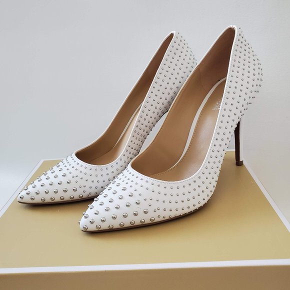 NEW Michael Kors Studs Point Toe Embellished White leather High Heels US 5.5 - Picture 1 of 6